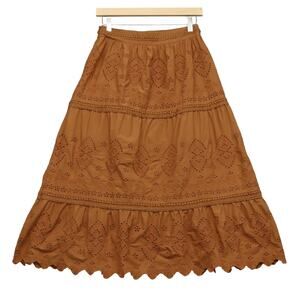 Jason Wu Eyelet Embroidered Crochet Midi Skirt M Brown Cotton Prairie Boho Beach